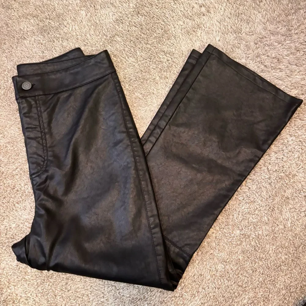 Free People Black Faux Leather Flare Pants Size 4